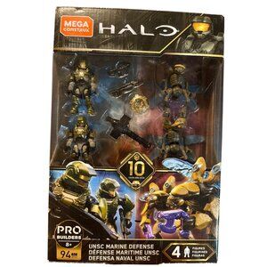 MEGA CONSTRUX HALO 10th ANNIV UNSC MARINE DEFENSE SET, 4 FIGURES & WEAPONS 94pcs